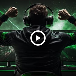 Player in a headset at a gaming setup