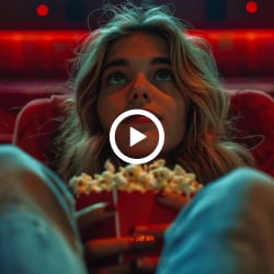 Viewer with popcorn watching a film